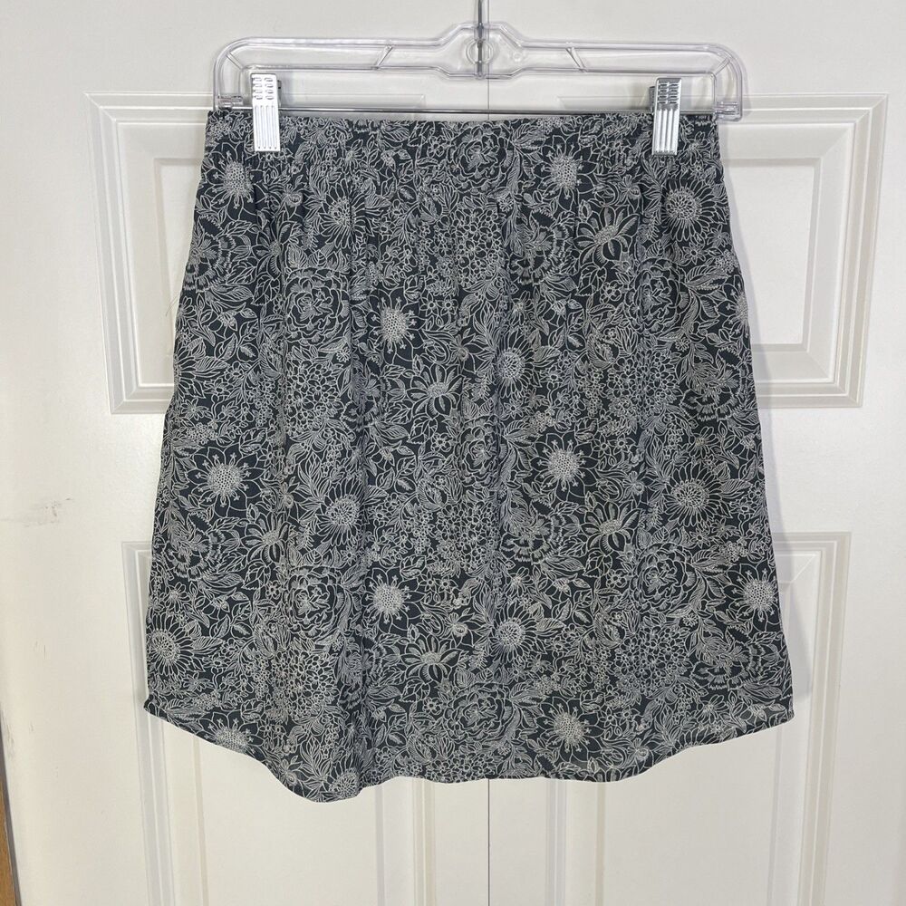 LOFT Women's Skirt Floral PaisleyKnee Length Elastic Waist Blue White Pull On XS